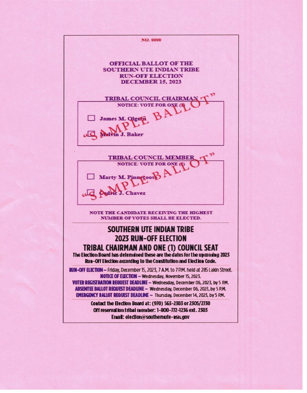 The Southern Ute Election Board Announces Notice of RunOff Election for Tribal Chairman and (1
