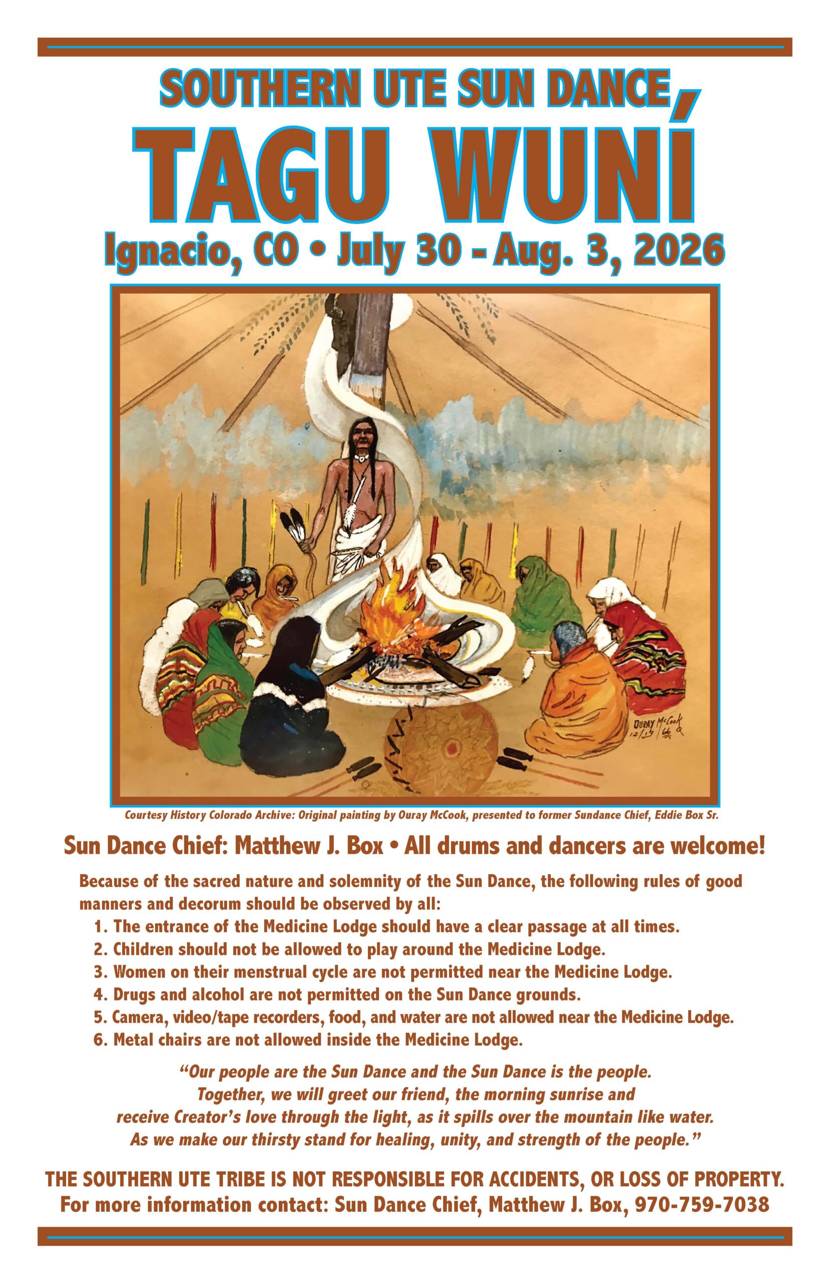 Southern Ute Sun Dance July 30 - August 3, 2026 Ignacio, CO