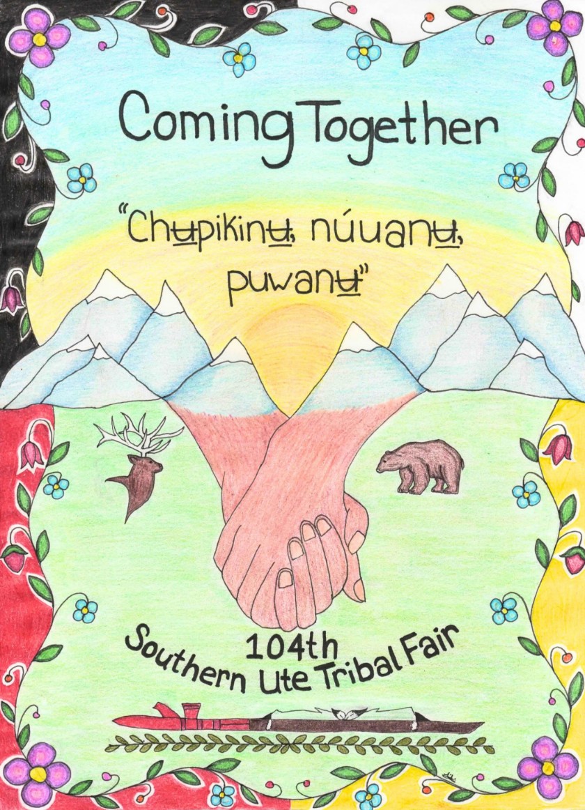 The 104th Southern Ute Tribal Fair Logo and Theme “Coming Together” was designed by Southern Ute Tribal Member, Tanisha Figueroa.